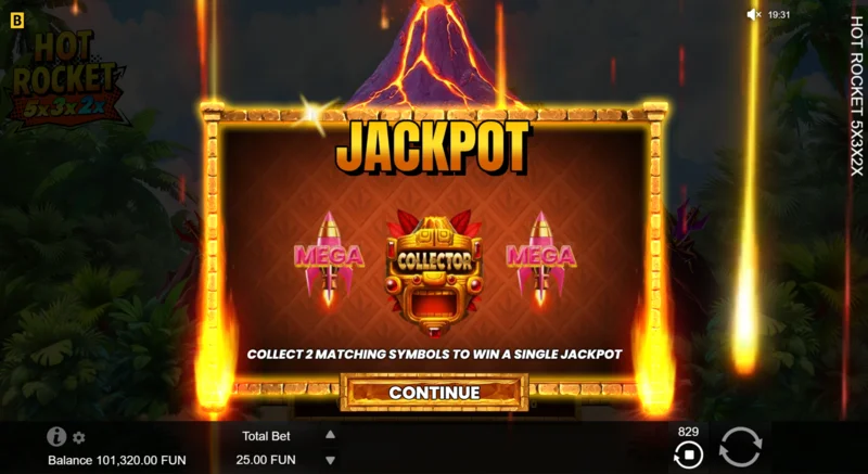 Hot Rocket 5x 3x 2x - Start der Jackpot Spins mit der Raketen-Sammlerin in der Mitte